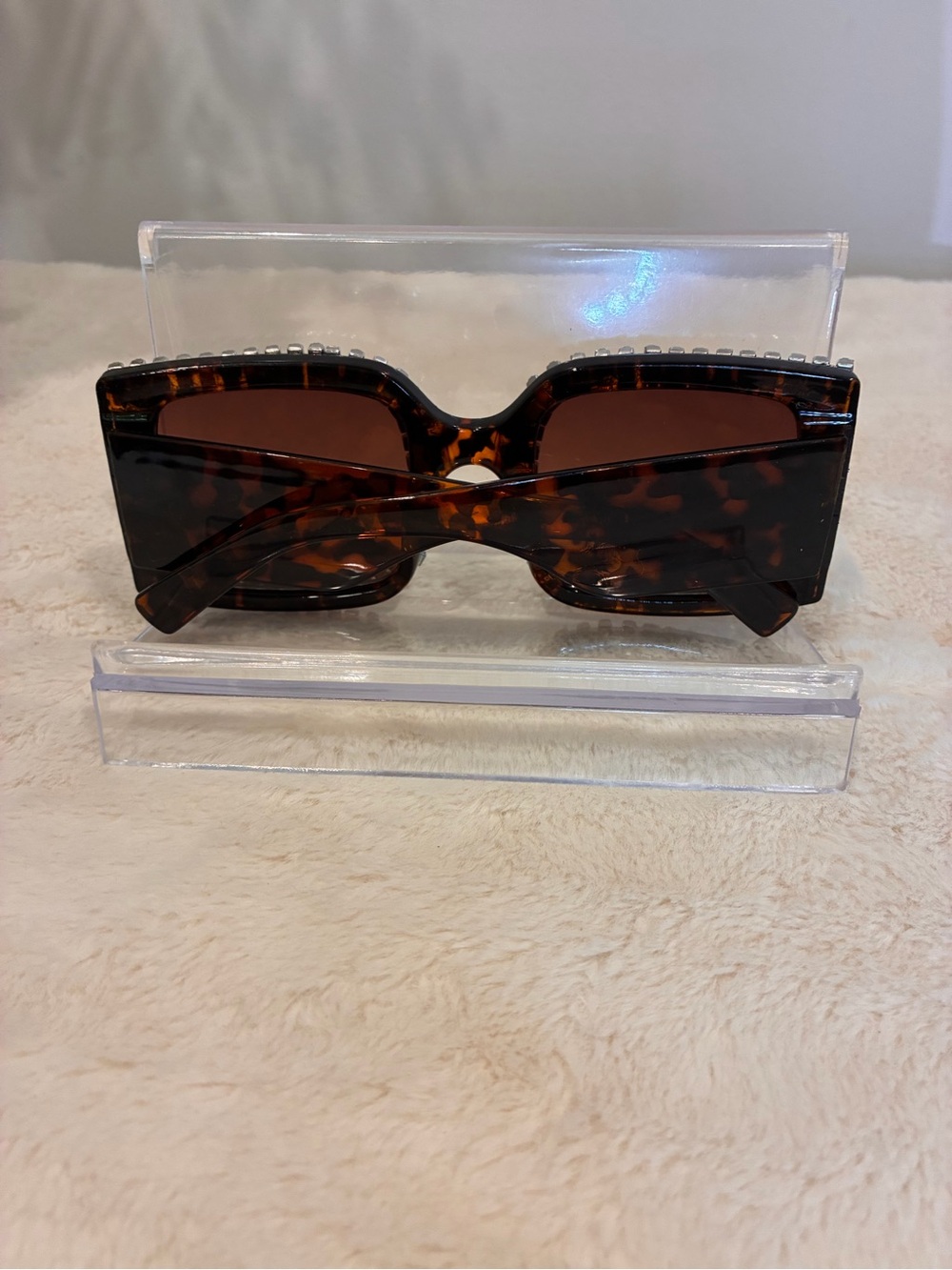 Tortoiseshell Square Sunglasses with Multicolored Crystal Trim - Picture 2 of 2